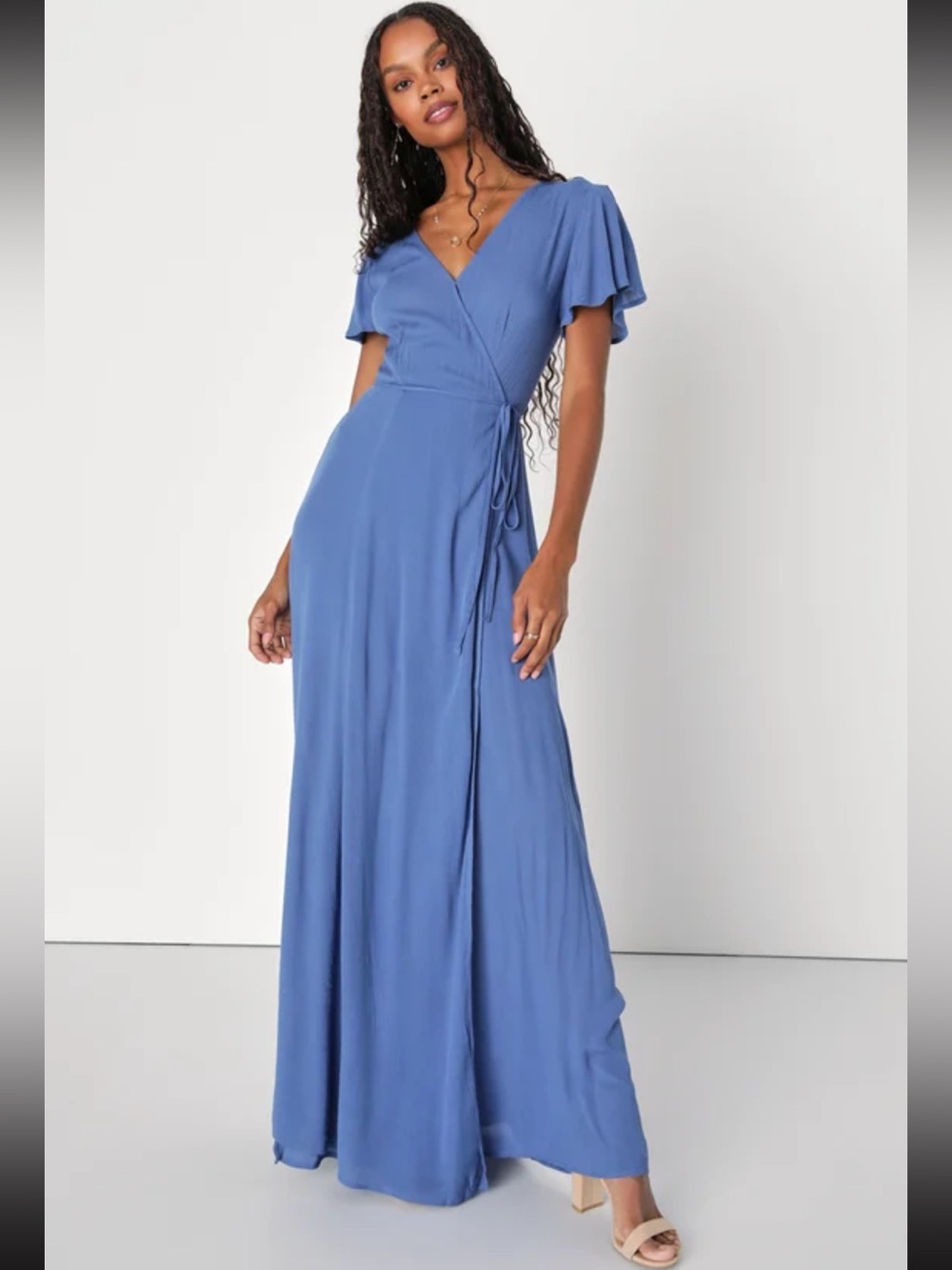 Lulu’s Heart of Marigold Denim Blue Wrap Maxi Dress